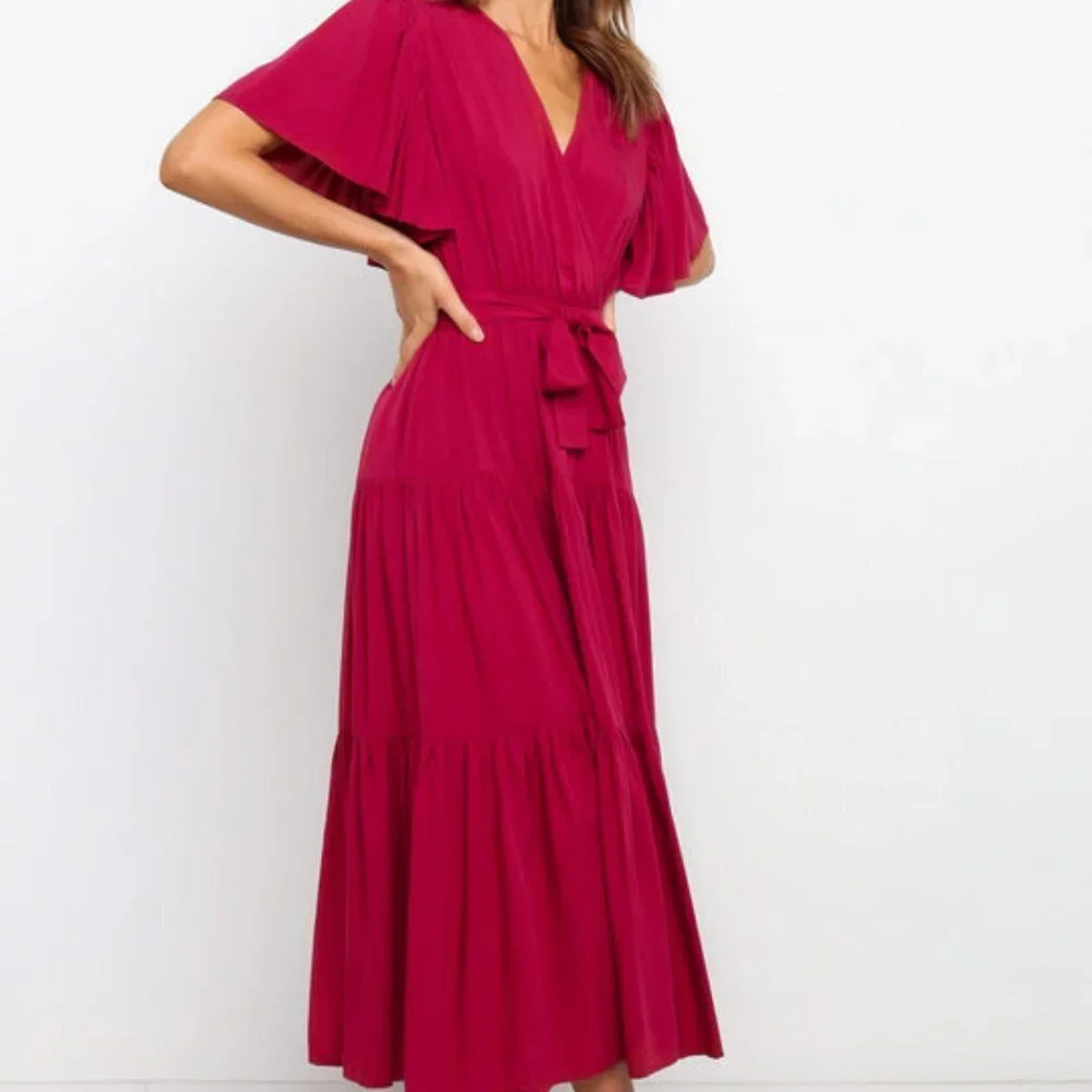 #23❤️ NWOT PETAL & PUP BARKER DRESS IN WINE - Picture 2 of 9